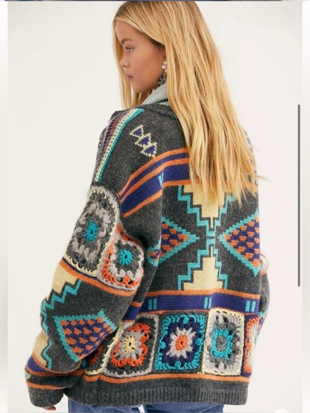 RARE FREE PEOPLE SANTA RODA SQUARE KNIT SLOUCHY SWEATER SIZE M/L